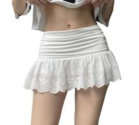 Womens Carnival Dress Casual Skrits Dress Suit Women's Sweet Solid Colour Double Layer Mesh Stitching Low Waist Bow Tie Half Body Skirt Casual Dress Skirt for Women Gifts (White, S)