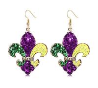Women's Carnival Earrings, Colourful Mardi Gras Earrings Glitter Fleur de Lis, Carnival Earrings, for Girls and Women Party Accessories