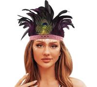 Women's Carnival Headdress Colorful Feathers Bright Adults Children's Headdress Women's Feather Headdress Party Dance Afternoon Tea Wedding Headdress Sweat-Absorbent Headband (Purple, One Size)