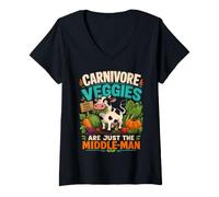 Women's Carnivore Veggies JUST THE Middle-MAN Funny Meat Lover V-Neck T-Shirt