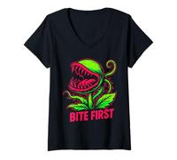 Womens Carnivorous Plant Bite First Venus Flytrap V-Neck T-Shirt