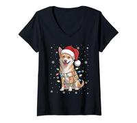 Womens Carolina Dog Tree Lights Christmas Sweater Xmas Pet Dogs V-Neck T-Shirt