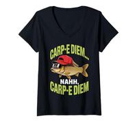 Women's Carp-e Diem Carp Fisherman Fish Angler Carp Fishing V-Neck T-Shirt