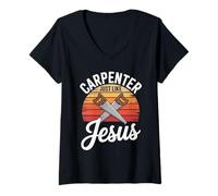 Womens Carpenter Just Like Jesus Retro Style V-Neck T-Shirt