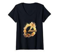 Women's Carpenter Sawdust Burst Watercolor Woodwork V-Neck T-Shirt