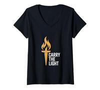 Women's Carry The Light Christian Faith Torch Scripture Message V-Neck T-Shirt