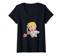 Women's Cartoon Cupid Angry Cupid V-Neck T-Shirt