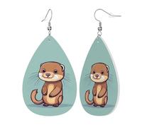 Womens Cartoon Cute Otters Print Leather Earrings Teardrop Dangle Earrings Jewelry Outfits Accessories