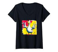 Women's Cartoon Duck Double Peace Retro Pop Bird Graphic Sign Funny V-Neck T-Shirt