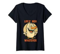 Womens Cartoon figure shrugs off life with a big smile and meh V-Neck T-Shirt