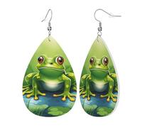 Womens Cartoon frog 1 Print Leather Earrings Teardrop Dangle Earrings Jewelry Outfits Accessories