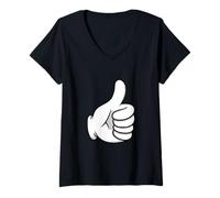 Womens Cartoon Glove Thumbs Up Design V-Neck T-Shirt