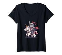 Womens Cartoon Knight Costume for Kingdom and Unicorn Lovers V-Neck T-Shirt