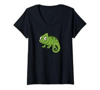 Womens Cartoon Lizard Gecko Chameleon Design for Reptile Enthusiast V-Neck T-Shirt