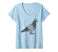 Womens Cartoon Pigeon Side View Drawing V-Neck T-Shirt