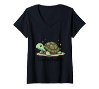 Women's Cartoon Turtle with Calm Vibes Unrushable Mood V-Neck T-Shirt