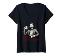 Women's Cartoon Zombie Holding a Coffee V-Neck T-Shirt