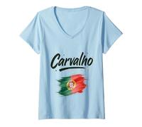Womens Carvalho Portugal Flag Portuguese Name V-Neck T-Shirt