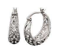 Women's Carved Openwork U Shaped Earrings Glitter Hoops (Silver, One Size)