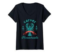 Womens Carver MA Lobster Fishing Massachusetts South Shore V-Neck T-Shirt