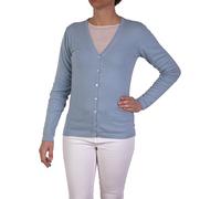Women's Cashmere Blend Cardigan with Screwed Buttons, Made in Italy, Classic Merino Wool, Long Sleeve Jacket, Autumn and Winter, azure, M