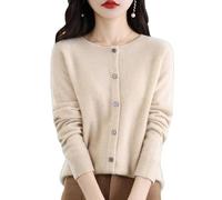Women's Cashmere Cardigan Sweater,100% Cashmere Button Front Long Sleeve Cardigan-Hand Wash Only (Beige,L)