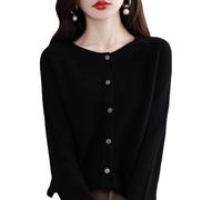 Women's Cashmere Cardigan Sweater,100% Cashmere Button Front Long Sleeve Cardigan-Hand Wash Only (Black,L)