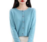 Women's Cashmere Cardigan Sweater,100% Cashmere Button Front Long Sleeve Cardigan-Hand Wash Only (Blue,L)