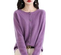 Women's Cashmere Cardigan Sweater,100% Cashmere Button Front Long Sleeve Cardigan-Hand Wash Only (Deep Purple,L)