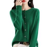 Women's Cashmere Cardigan Sweater,100% Cashmere Button Front Long Sleeve Cardigan-Hand Wash Only (Green,L)