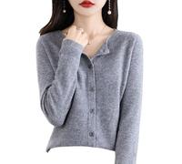 Women's Cashmere Cardigan Sweater,100% Cashmere Button Front Long Sleeve Cardigan-Hand Wash Only (Grey,XL)
