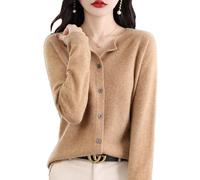 Women's Cashmere Cardigan Sweater,100% Cashmere Button Front Long Sleeve Cardigan-Hand Wash Only (Khaki,M)