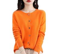 Women's Cashmere Cardigan Sweater,100% Cashmere Button Front Long Sleeve Cardigan-Hand Wash Only (Orange,M)