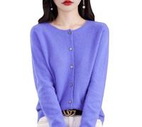 Women's Cashmere Cardigan Sweater,100% Cashmere Button Front Long Sleeve Cardigan-Hand Wash Only (Purple,L)