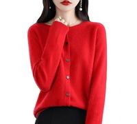 Women's Cashmere Cardigan Sweater,100% Cashmere Button Front Long Sleeve Cardigan-Hand Wash Only (Red,M)