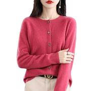 Women's Cashmere Cardigan Sweater,100% Cashmere Button Front Long Sleeve Cardigan-Hand Wash Only (Rose Red,XL)