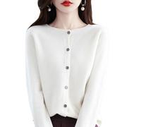 Women's Cashmere Cardigan Sweater,100% Cashmere Button Front Long Sleeve Cardigan-Hand Wash Only (White,M)