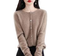 Women's Cashmere Cardigan Sweater,Wool Crew Neck Button Down Long Sleeve Cardigan Sweater,Soft Warm Knit Elastic Jumpers (Camel,Medium)