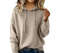 Women's Cashmere Jumper Hoodie Long Sleeve Relaxed Fit Soft Comfortable Hooded Sweater Plain Knitted Pullover Hoodies Casual Solid Color Base Sweatshirts Ladies Winter Warm Jumper Tops Beige