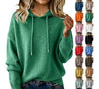 Women's Cashmere Jumper Hoodie Long Sleeve Relaxed Fit Soft Comfortable Hooded Sweater Plain Knitted Pullover Hoodies Casual Solid Color Base Sweatshirts Ladies Winter Warm Jumper Tops Green