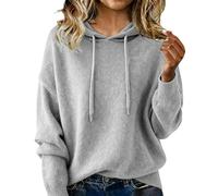 Women's Cashmere Jumper Hoodie Long Sleeve Relaxed Fit Soft Comfortable Hooded Sweater Plain Knitted Pullover Hoodies Casual Solid Color Base Sweatshirts Ladies Winter Warm Jumper Tops Grey