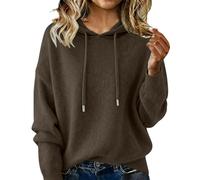 Women's Cashmere Jumper Hoodie Long Sleeve Relaxed Fit Soft Comfortable Hooded Sweater Plain Knitted Pullover Hoodies Casual Solid Color Base Sweatshirts Ladies Winter Warm Jumper Tops Coffee