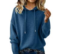 Women's Cashmere Jumper Hoodie Long Sleeve Relaxed Fit Soft Comfortable Hooded Sweater Plain Knitted Pullover Hoodies Casual Solid Color Base Sweatshirts Ladies Winter Warm Jumper Tops Navy