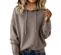 Women's Cashmere Jumper Hoodie Long Sleeve Relaxed Fit Soft Comfortable Hooded Sweater Plain Knitted Pullover Hoodies Casual Solid Color Base Sweatshirts Ladies Winter Warm Jumper Tops Brown