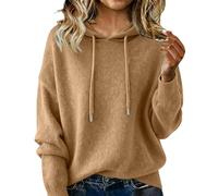 Women's Cashmere Jumper Hoodie Long Sleeve Relaxed Fit Soft Comfortable Hooded Sweater Plain Knitted Pullover Hoodies Casual Solid Color Base Sweatshirts Ladies Winter Warm Jumper Tops Khaki