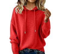 Women's Cashmere Jumper Hoodie Long Sleeve Relaxed Fit Soft Comfortable Hooded Sweater Plain Knitted Pullover Hoodies Casual Solid Color Base Sweatshirts Ladies Winter Warm Jumper Tops Red