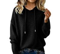 Women's Cashmere Jumper Hoodie Long Sleeve Relaxed Fit Soft Comfortable Hooded Sweater Plain Knitted Pullover Hoodies Casual Solid Color Base Sweatshirts Ladies Winter Warm Jumper Tops Black