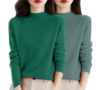 Womens Cashmere Jumpers Semi High Neck Ladies Long Sleeve Sweater Solid Color Autumn Winter Sweaters Comfortble Turtleneck Pullover Jumper LightGreen