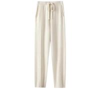 Women's Cashmere Wide Leg Pants High Drawstring Warm Sweatpants Solid Casual Trousers White