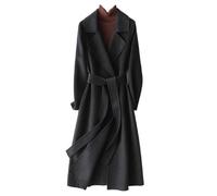 Women'S Cashmere Wool Long Trench Coat Belted Winter Warm Jackets, Black Solid Notched Lapels Double Snap Transitional Jacket, Casual Classic Belted With Pocket Outwear,Xs
